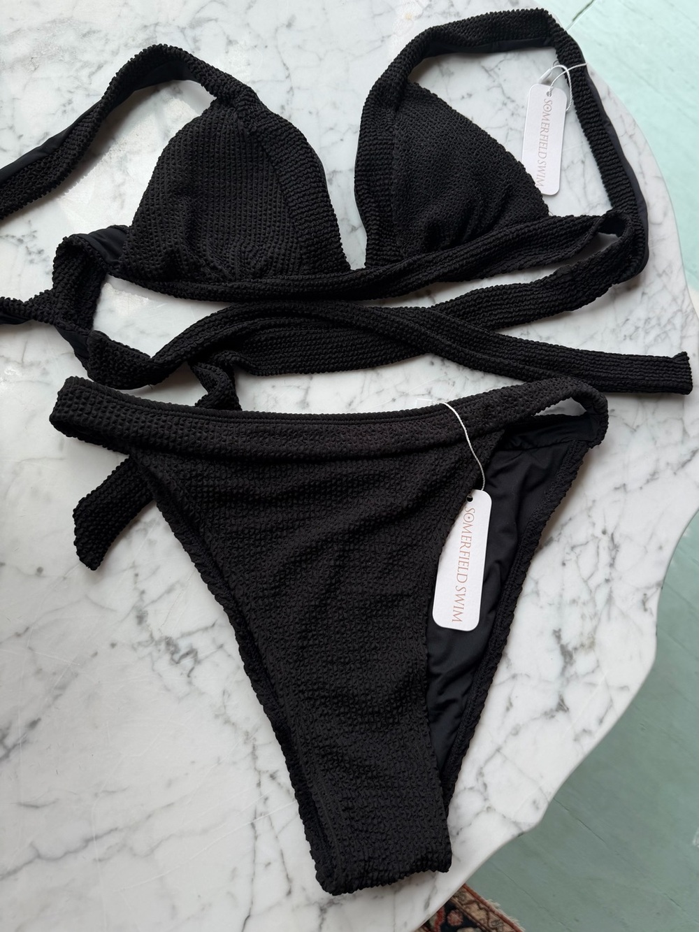 Somerfield Swim Black Textured Triangle Bikini Set